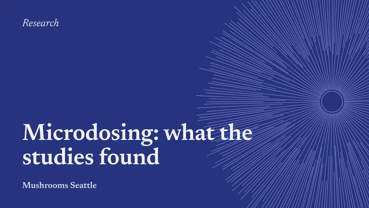Spore-print illustration with the words: Microdosing, what the studies found